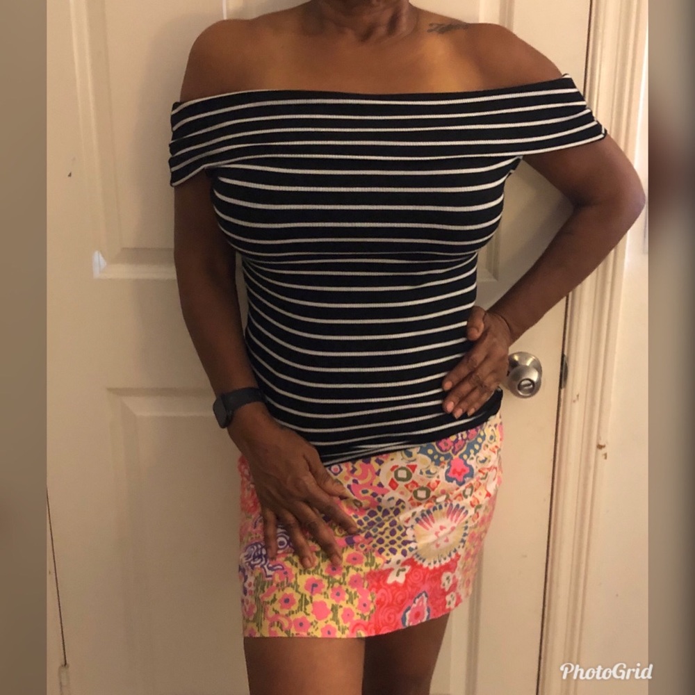 Free People off the shoulder stripe fitted top